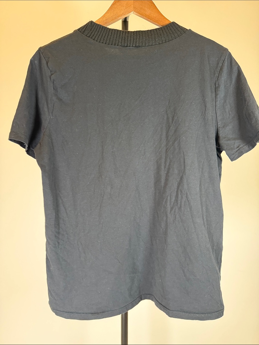 Zara Black Minimalist Slogan Graphic Tee Ribbed Neck Short Sleeve | Size L - Picture 7 of 9